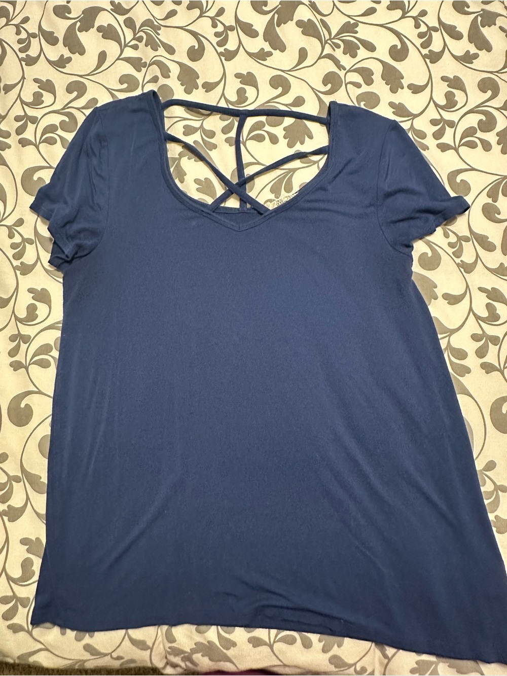 Pink Rose Navy Crisscross Back Short Sleeve Top